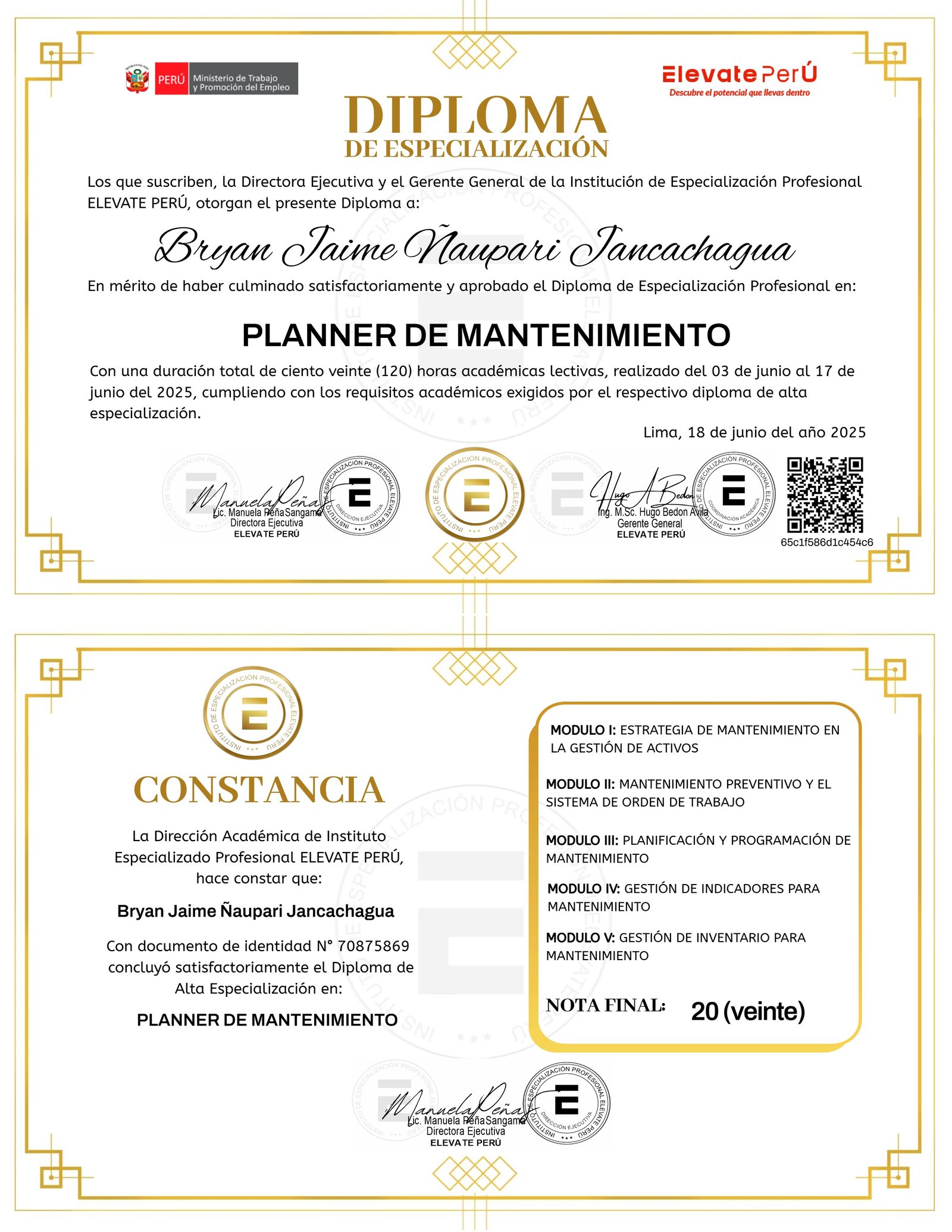 DIPLOMA DE ESPECIALIZACIÓN PROFESIONAL PLANNER DE MANTENIMIENTO