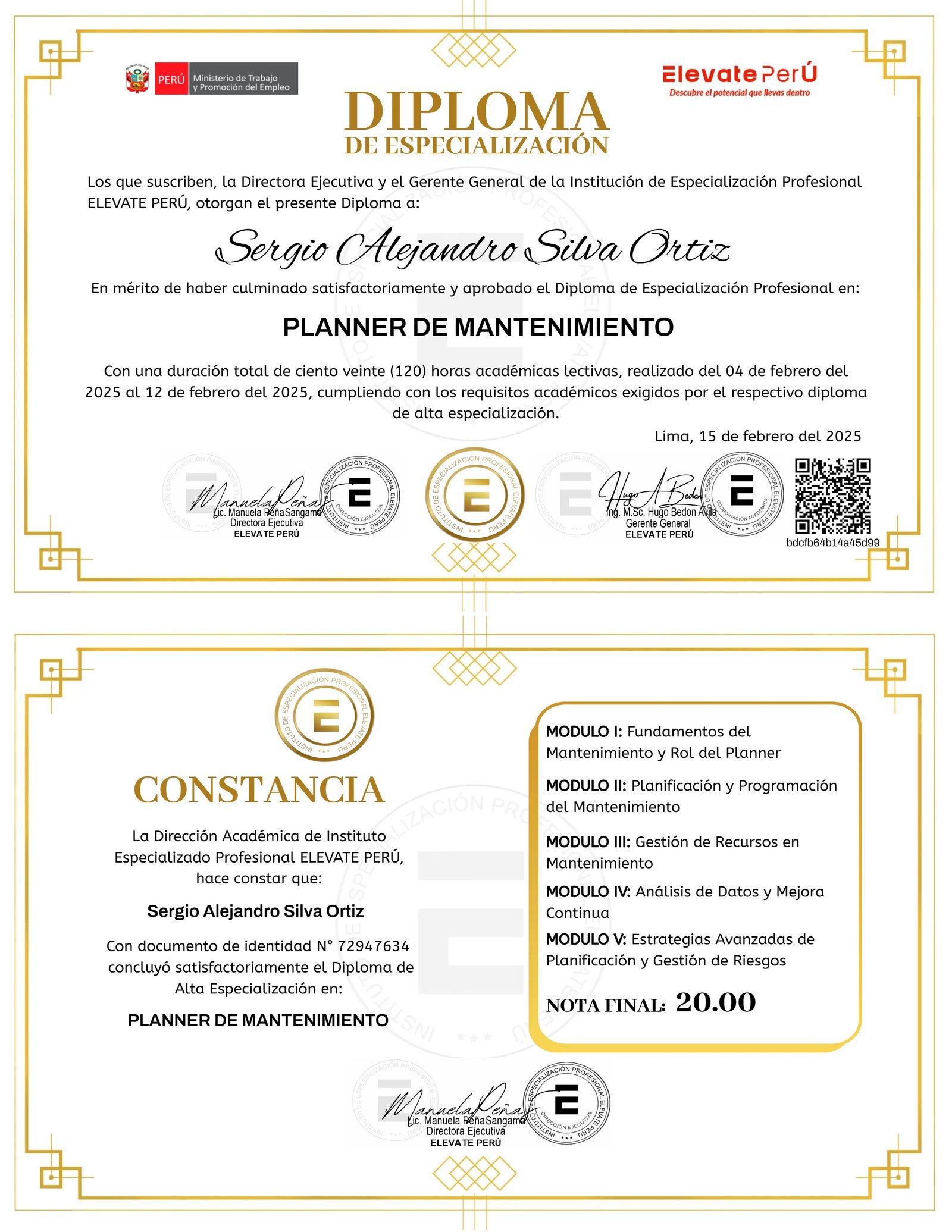 DIPLOMA DE ESPECIALIZACIÓN PROFESIONAL PLANNER DE MANTENIMIENTO